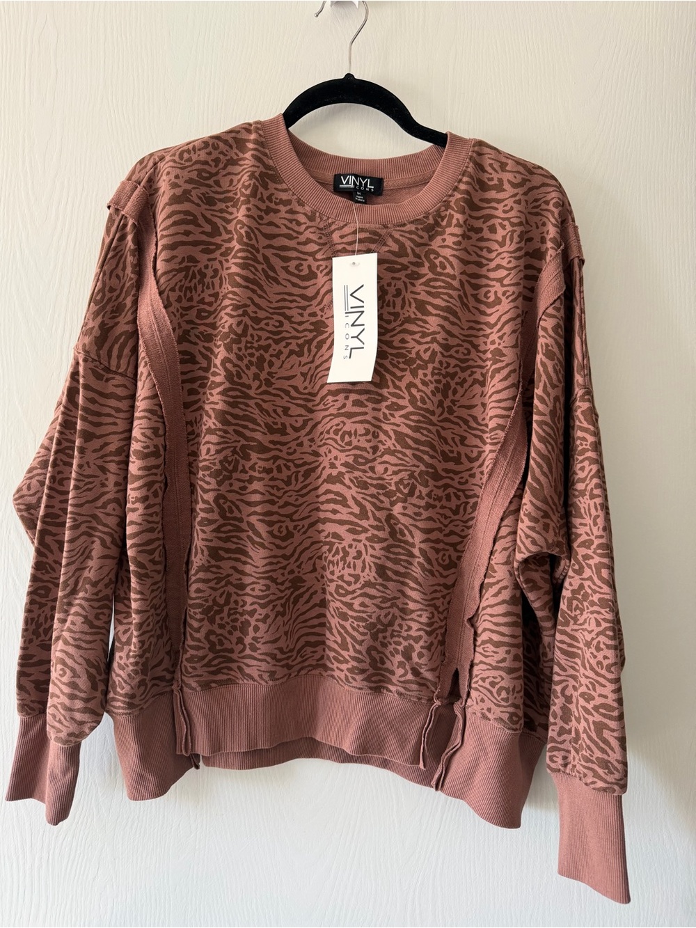 NWT - VINYL ICON Brown/Tan Animal Print Pullover Sweatshirt